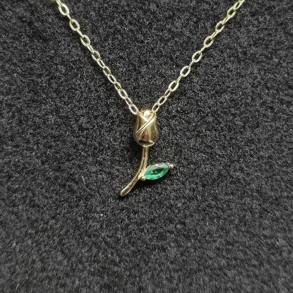 NEW 14K GP 925 STERLING SILVER ROSE CUBIC ZIRCONIA NECKLACE